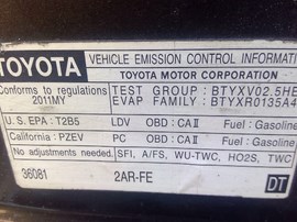 2011 TOYOTA CAMRY, GRAY, LE MODEL, 2.5L, AT,  Z25137